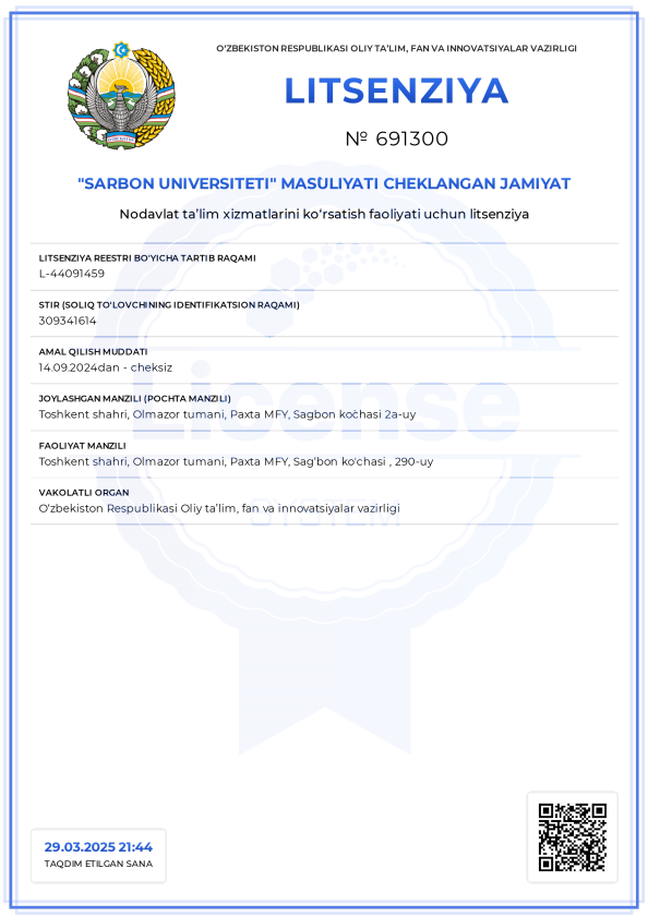 Sarbon Universiteti litsenziyasi